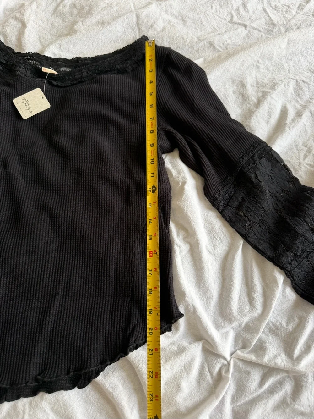 Free People Women's Black Amber Lace Cuff Long Sleeve Top XL